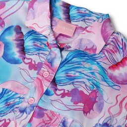 Tales & Stories Viscose Woven Full Puffed Sleeves Jelly Fishes Printed Shirt Style Top - Multi Colour image 5