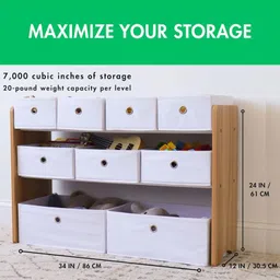 Homesmiths Toy Storage Organizer with 9 Removable Fabric Bins, Light Grey/Grey Premium Playroom Toy Organizer for Toddlers Ideal for Kids' Rooms, Playrooms, and Nurseries - Modern Toy Bins for Kids. image 4