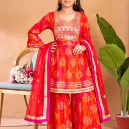 BAESD Girls Floral Printed Regular Kurta with Sharara & With Dupatta-picture-21