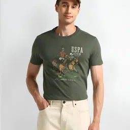 U.S. Polo Assn. Men Graphic Printed Round Neck Cotton Slim Fit T-Shirt image 1