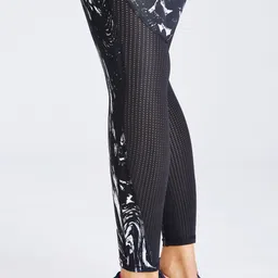 domyos Women's High-waist Printed Fitness Leggings Run 500 - Black image 5