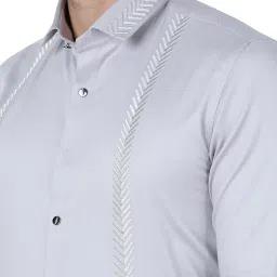 JB Studio Grey Cotton Slim Fit Printed Shirt image 4