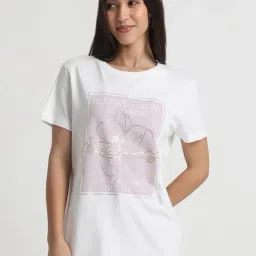 R&B White Cotton Graphic Print Regular Fit T-Shirt image 3