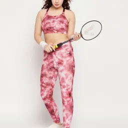 Clovia Maroon Tie - Dye Active Tights image 4