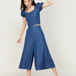Ginger by Lifestyle Blue Cotton Mid Rise Culottes image 4