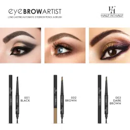 Half N Half Eye Brow Artist Long Lasting Automatic Eyebrow Pencil & Brush 001 Black - 4 gm image 4