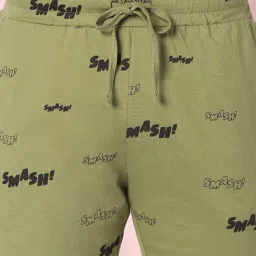 Ajile By Pantaloons Olive Green Cotton Slim Fit Printed Lounge Shorts image 4