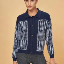 Annabelle by Pantaloons Navy Jacquard Pattern Cardigan image 4