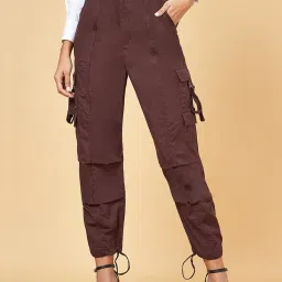 SF Jeans by Pantaloons Brown Cotton High Rise Cargo Pants image 4