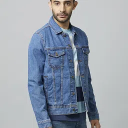 celio Celio* Blue Cotton Regular Fit Denim Jacket image 4