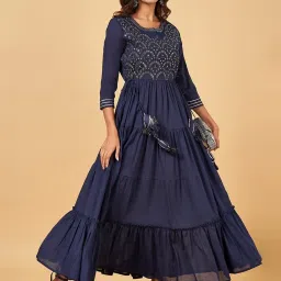 YU by Pantaloons Navy Cotton Embellished Maxi Dress image 4