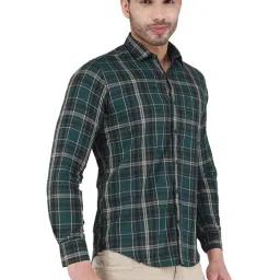 Monte Carlo Bottle Green Cotton Regular Fit Checks Shirt image 4