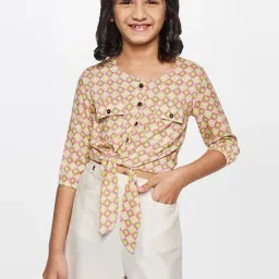 Global Desi Girl Kids Multicolour Geometric Top-picture-13