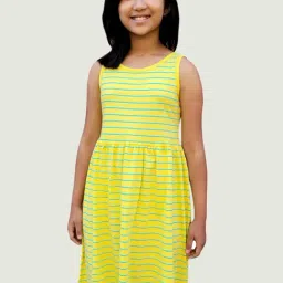 Campana Kids Yellow & Turquoise Blue Cotton Striped Dress-picture-30