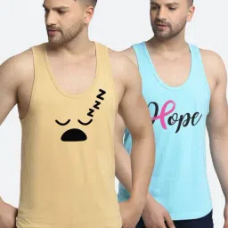 Friskers Multi Cotton Slim Fit Printed Gym Vest - Pack of 2-picture-22