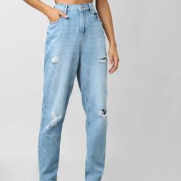 Only Blue Distressed Mom Fit High Rise Jeans-picture-12