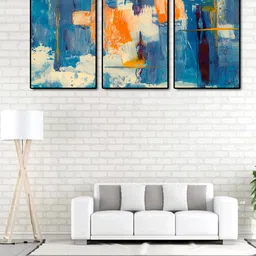 999Store Set Of 3 Blue & White Abstract Painting Wall Art-picture-15