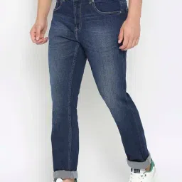 Spykar Dark Blue Regular Fit Lightly Washed Jeans-image-9