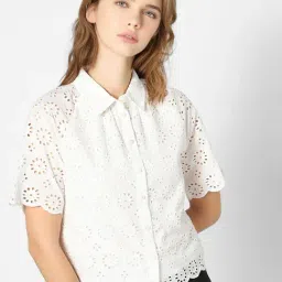 Only White Cotton Self Design Shirts-image-52