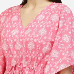 Sweet Dreams Pink Cotton Printed Kaftan Top With Pyjamas image 4