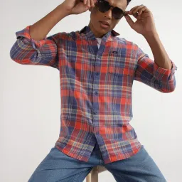 Lee Orange Cotton Slim Fit Checks Shirt image 4