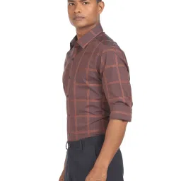 Arrow Newyork Brown Cotton Slim Fit Checks Shirt image 3