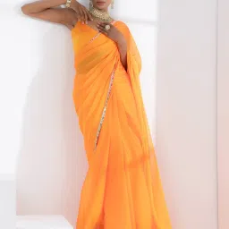 Swtantra Yellow Plain Saree With Unstitched Blouse image 4