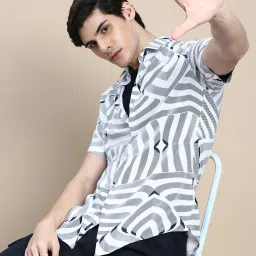 showoffff SHOWOFF White & Grey Cotton Slim Fit Printed Shirt image 4