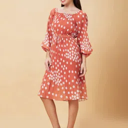 Globus Brown & White Polka Dot Fit & Flare Dress image 4