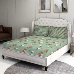 BOMBAY DYEING Green & White Floral 100 TC Bedsheet with 2 Pillow Covers-image-75