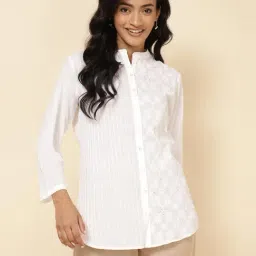 Fabindia White Cotton Embroidered Shirt-picture-23