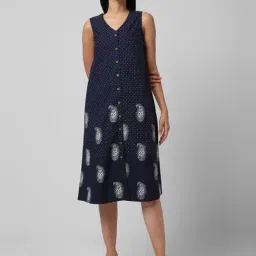Van Heusen Navy Cotton Printed A-Line Dress-picture-18