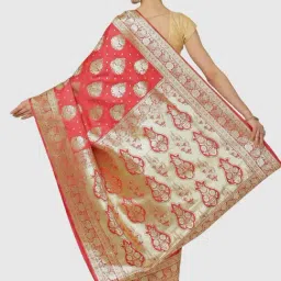 Banarasi Silk Works Red Woven Saree With Unstitched Blouse image 2