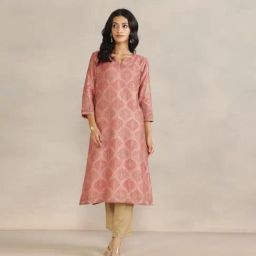 Fabindia Pink Cotton Silk Hand Block Printed Long Kurta-picture-24