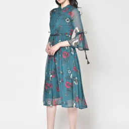 Cation Teal Floral Print A Line Dress image 4