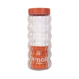 Femora Transparent Glass Storage Jar With Maroon Lid (1 L) - Set of 4 image 4