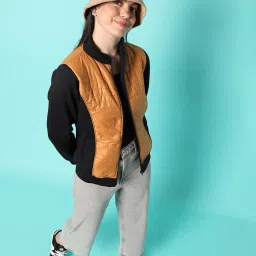 Campus Sutra Mustard & Black Cotton Regular Fit Jacket image 4