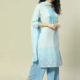 Rangriti White & Blue Printed Kurta and Palazzo Set With Dupatta image 4