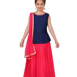Aarika Kids Navy & Rani Pink Solid Lehenga, Choli with Dupatta image 1