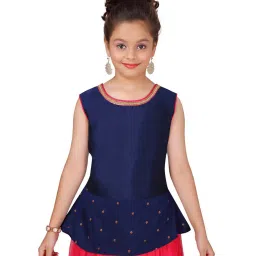Aarika Kids Navy & Rani Pink Solid Lehenga, Choli with Dupatta image 5