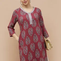 Melange By Lifestyle Wine Regular Fit Printed Kurta image 4