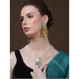 Dugran By Dugristyle Blue and Gold Drop Earrings with Kundan and Pearls-image-22