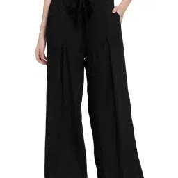 PATRORNA Black Mid Rise Relaxed Fit Retro Palazzos-picture-27