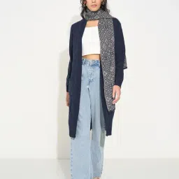 Rangmanch By Pantaloons Navy Regular Fit Cardigan With Scarf-picture-21