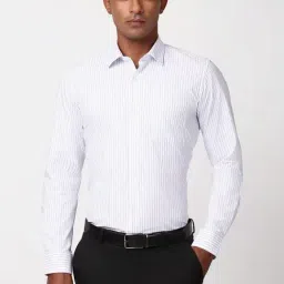 Peter England White Slim Fit Striped Shirt-image-22