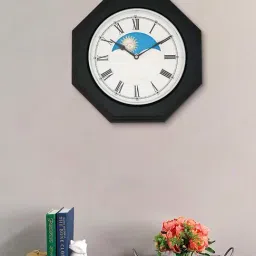eCraftIndia Black & White Wood Octagon-Shaped Wall Clock With Roman Figures, Sweep Movement-image-58