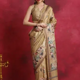 Saree Mall Beige Printed Sarees With Unstitched Blouse-image-15