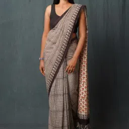 Unnati Silks Cream Silk Printed Saree With Unstitched Blouse-picture-23
