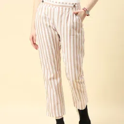 Monte Carlo Off White Striped Regular Fit Mid Rise Trousers-picture-14
