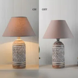 kapoor lamp shades Kapoor E Illuminations Elvis White & Brown Wooden Table Lamp - Set of 1 image 3
